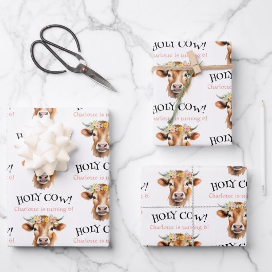 ホーリーカウジャージーカウガールフローラガールズ誕生日 ラッピングペーパーシート (正面)