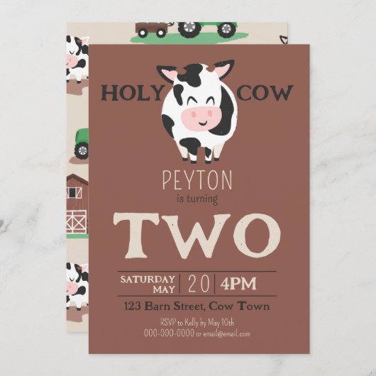 ホーリーカウセカンドバースデーファームアニマルパーティー 招待状 (正面/裏面)