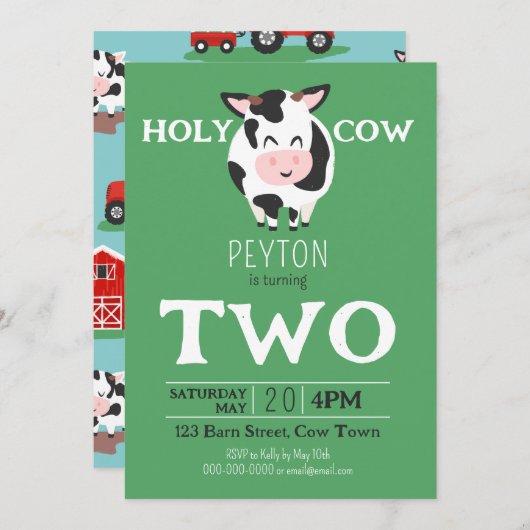 ホーリーカウセカンドバースデーファームアニマルパーティー 招待状 (正面/裏面)