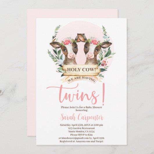 ホーリーカウツインズベビーシャワーガール招待状 招待状 (正面/裏面)