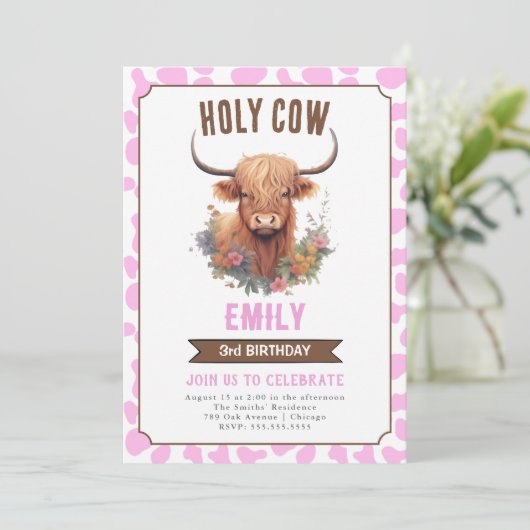 ホーリーカウハイランドカウガール誕生日招待状 招待状 (スタンド正面)