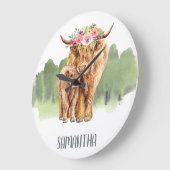 ホーリーカウハイランドカーフベビーウォーターカラーキッズルーム ラージ壁時計 (傾斜)