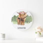 ホーリーカウハイランドカーフベビーウォーターカラーキッズルーム ラージ壁時計 (ホーム)