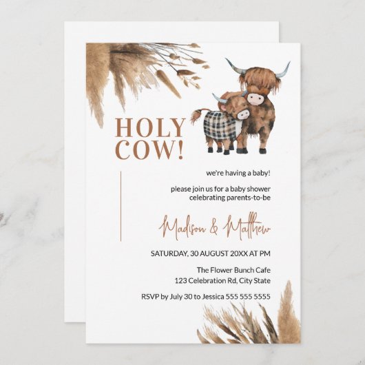 ホーリーカウパンパスファームベビー素朴バシャワー 招待状 (正面/裏面)