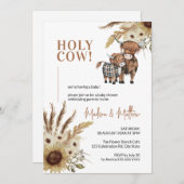 ホーリーカウヒマワリ素朴ファームベビーシャワー 招待状 (正面/裏面)