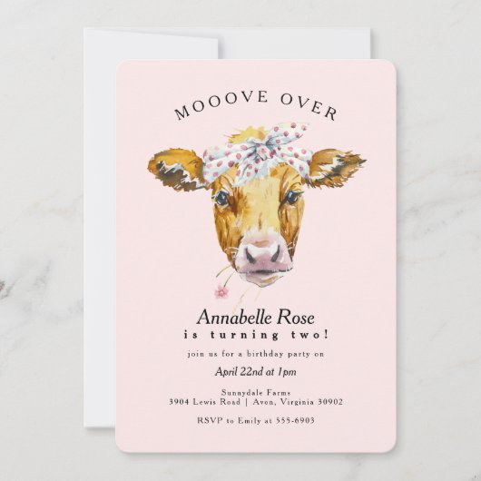 ホーリーカウピモーークファームガールバースデーパーティー 招待状 (正面)