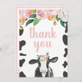 ホーリーカウピンクギンガムフローラ誕生日サンキューサンキュー サンキューカード (正面/裏面)