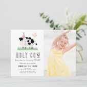 ホーリーカウピンクバタフライガール誕生日写真 招待状 (スタンド正面)
