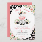 ホーリーカウピンクフローラ1歳の誕生日パーティー 招待状 (正面/裏面)
