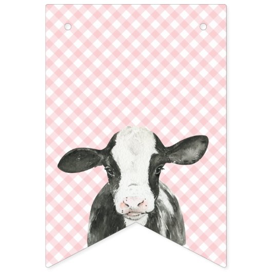 ホーリーカウファースト誕生日ピンクプライド牛プリント バンティングフラッグ (第1の旗)