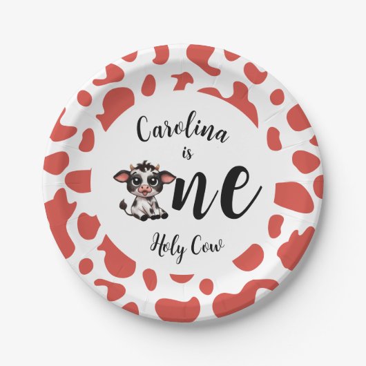 ホーリーカウファースト誕生日ピンク ペーパープレート (正面)
