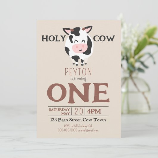 ホーリーカウファースト誕生日ファームアニマルパーティー 招待状 (スタンド正面)