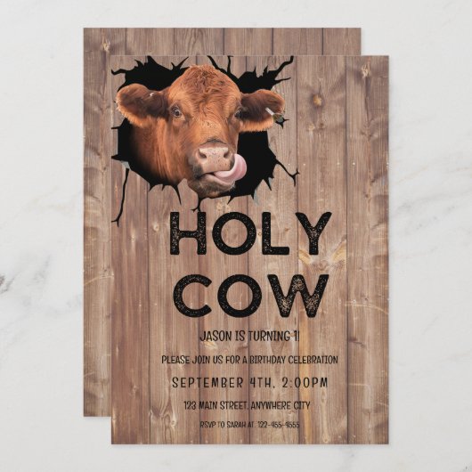 ホーリーカウファースト誕生日招待状 招待状 (正面/裏面)