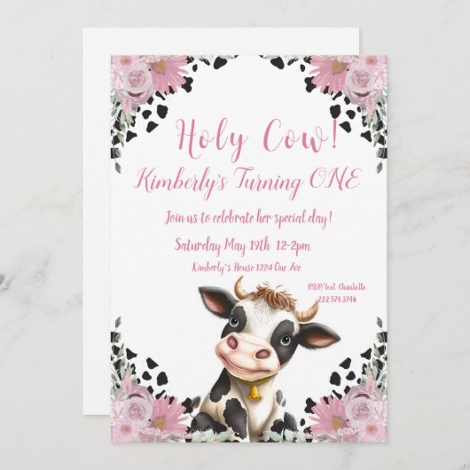 ホーリーカウファースト誕生日招待状 招待状 (正面/裏面)