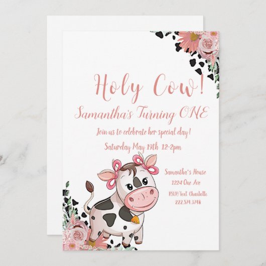 ホーリーカウファースト誕生日招待状 招待状 (正面/裏面)