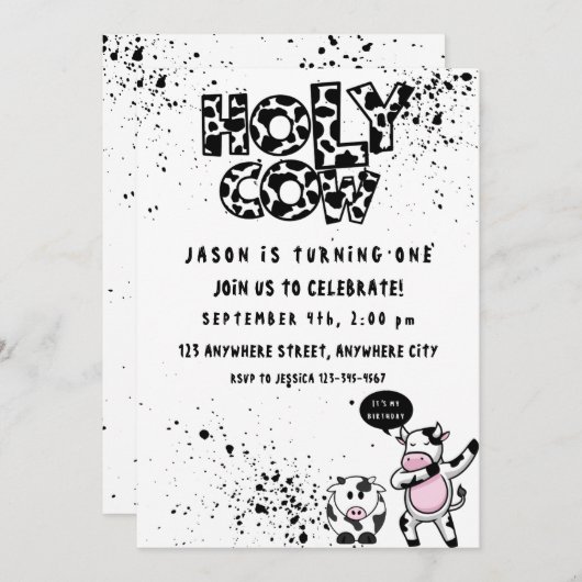 ホーリーカウファースト誕生日招待状 招待状 (正面/裏面)
