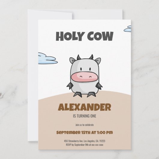 ホーリーカウファースト誕生日漫画パーティー 招待状 (正面)