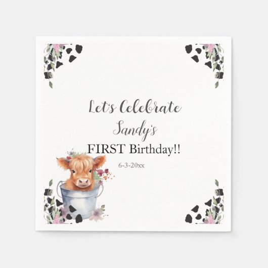 ホーリーカウファースト誕生日 スタンダードカクテルナプキン (正面)