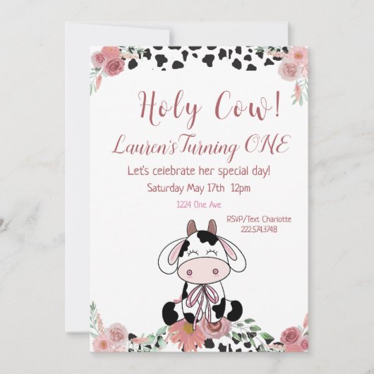 ホーリーカウファースト誕生日 招待状 (正面)