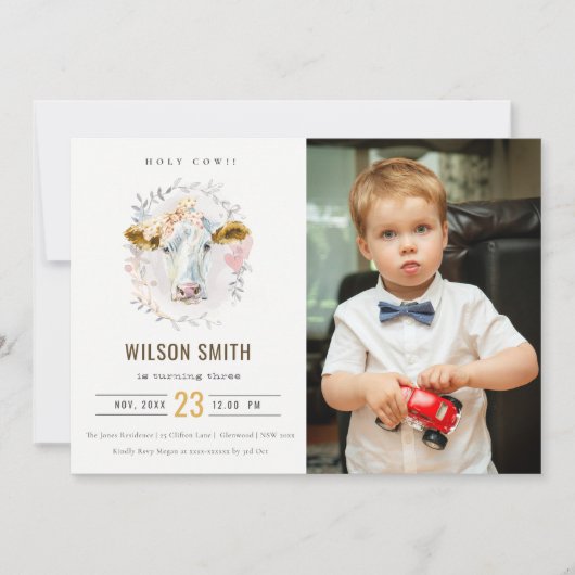 ホーリーカウファームキッズフォトナイザーエイジ誕生日招待状 サンキューカード (正面)