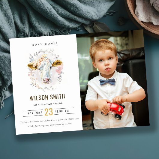 ホーリーカウファームキッズフォトナイザーエイジ誕生日招待状 サンキューカード
