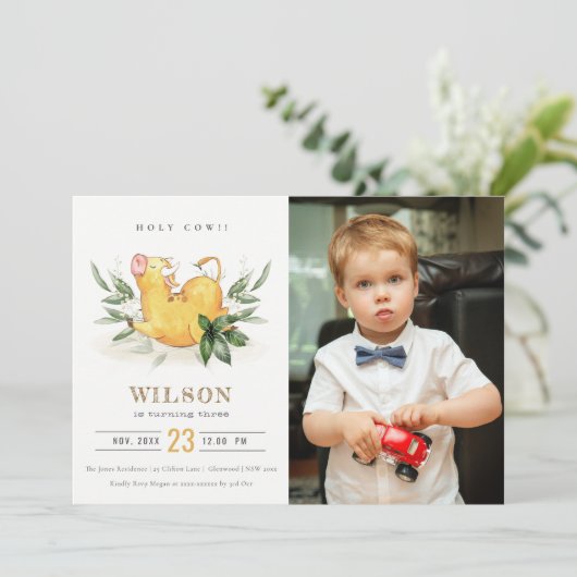 ホーリーカウファームフォトキッズニーエイジ誕生日招待状 サンキューカード (スタンド正面)