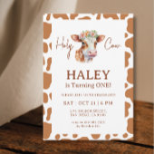 ホーリーカウブラウンプリント第1ベビー誕生日 招待状