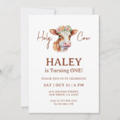 ホーリーカウブラウン素朴シック1位ベビー誕生日 招待状 (正面)