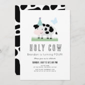 ホーリーカウブルーパーティーハットバタフライボーイ誕生日 招待状 (正面/裏面)