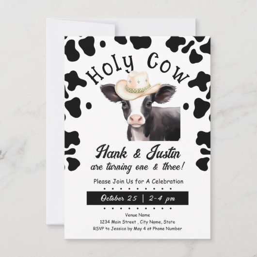 ホーリーカウボーイキッズダブル誕生日招待状 招待状 (正面)