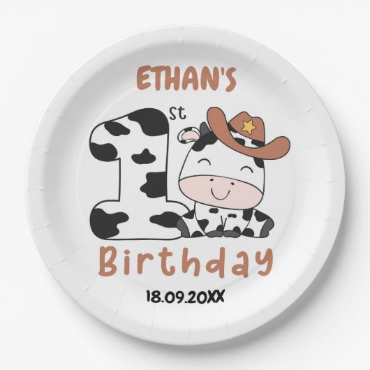 ホーリーカウボーイ1歳の誕生日パーティー ペーパープレート (正面)