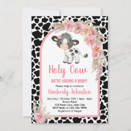 ホーリーカウボーホベイビーシャワーピンクファームガールフローラ 招待状