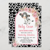 ホーリーカウボーホベイビーシャワーピンクファームガールフローラ 招待状 (正面/裏面)