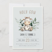 ホーリーカウリーフパステルデュスキーブルー子供の誕生日 招待状 (正面)
