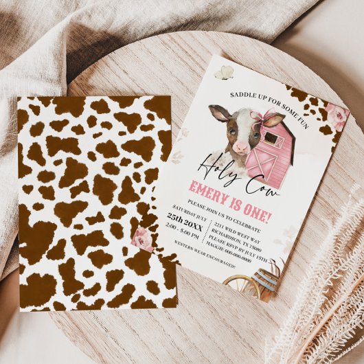 ホーリーカウー女性のカーボーイファーストロデオファーム誕生日 招待状