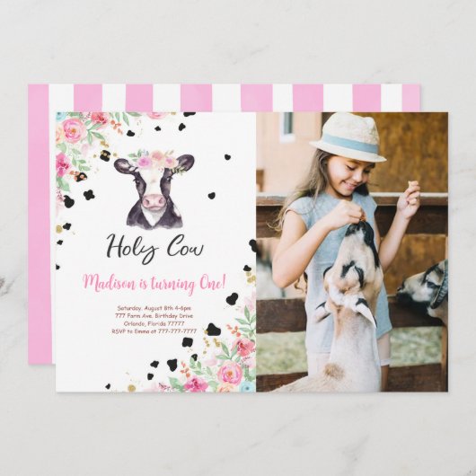 ホーリーカウー誕生日フォト招待状 招待状 (正面/裏面)
