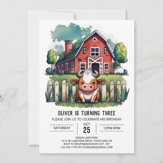 ホーリーカウー誕生日招待状 招待状 (正面)