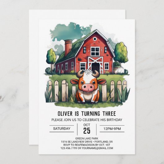 ホーリーカウー誕生日招待状 招待状 (正面/裏面)