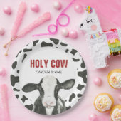 ホーリーカウ 私は1歳 牛柄 誕生日 ペーパープレート (パーティー)