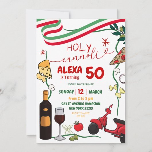 ホーリーカノーリピザワイタリアンイン50誕生日 招待状 (正面)