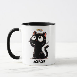 ホーリーキャット – キュートな黒猫ハローおもしろマグカップ マグカップ