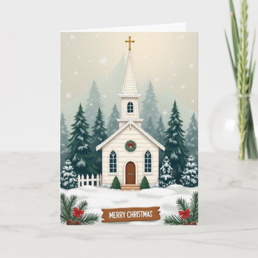 ホーリークリスマス教会の雪景色 カード (正面)