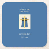 ホーリークロススカイブルー宗教的パーティー スクエアペーパーコースター (正面)