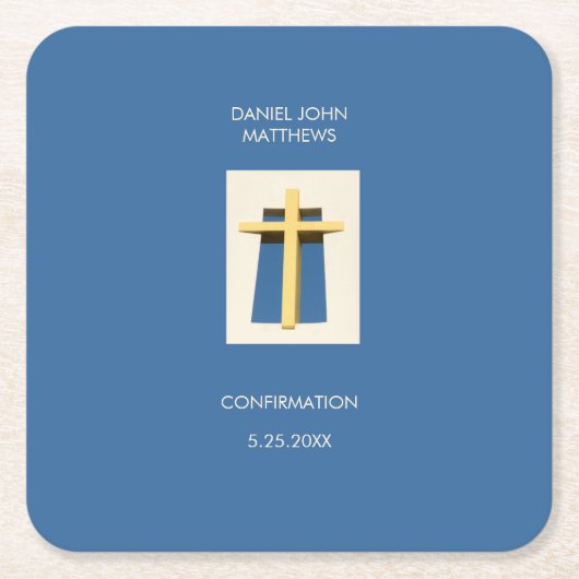 ホーリークロススカイブルー宗教的パーティー スクエアペーパーコースター (正面)
