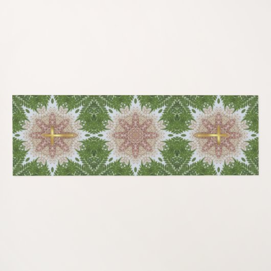 ホーリークロス、ピンクグリーンガーデンオアシス ヨガマット (裏面(横))