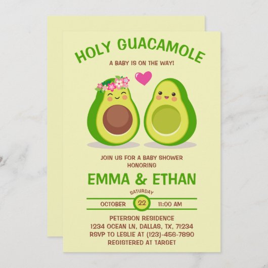 ホーリーグアカモールアボカドベビーシャワー招待状 招待状 (正面/裏面)