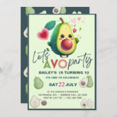 ホーリーグアカモールキュートアボカド誕生日フィエスタパーティー 招待状 (正面/裏面)