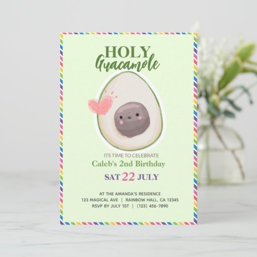 ホーリーグアカモールフィエスタアボカドキワイ誕生日 招待状 (スタンド正面)