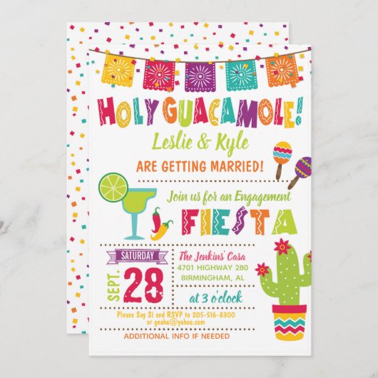 ホーリーグアカモール婚約フィエスタ招待状ホワイト 招待状 (正面/裏面)