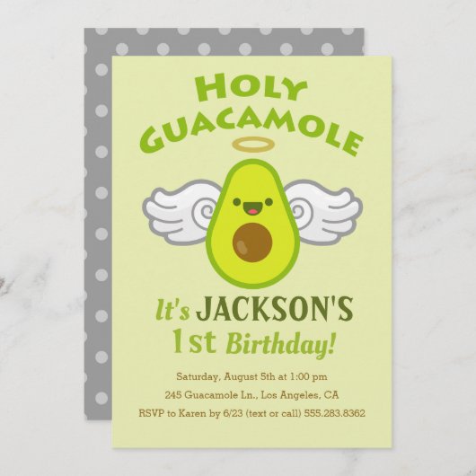 ホーリーグアカモール-かわいい少年の誕生日パーティー 招待状 (正面/裏面)